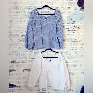 Old Navy Blue Gingham and White Peplum Blouses - Women’s Small